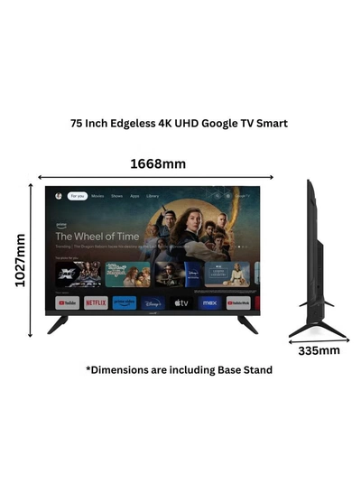 VIDEOCON 75" Edgeless 4K UHD Official Google TV With Hey Google Voice Remote, Bluetooth, Dolby Audio And Free Wall Bracket- 2024 New Model E75ELGT1100 Black-3