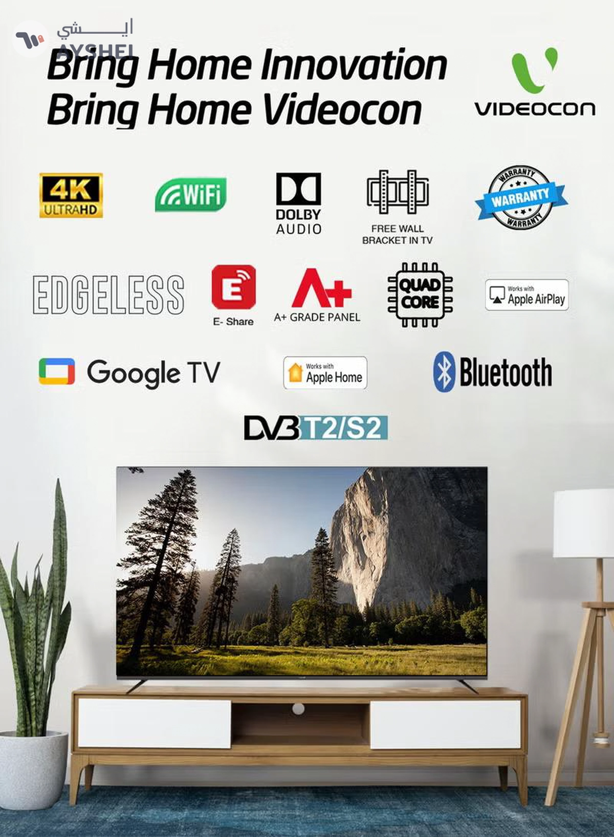 VIDEOCON 75" Edgeless 4K UHD Official Google TV With Hey Google Voice Remote, Bluetooth, Dolby Audio And Free Wall Bracket- 2024 New Model E75ELGT1100 Black-1-1