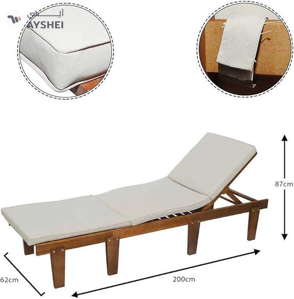 YATAI Decor Solid Acacia Wood Adjustable Sun Lounger – Weather-Resistant Outdoor Recliner Chair
