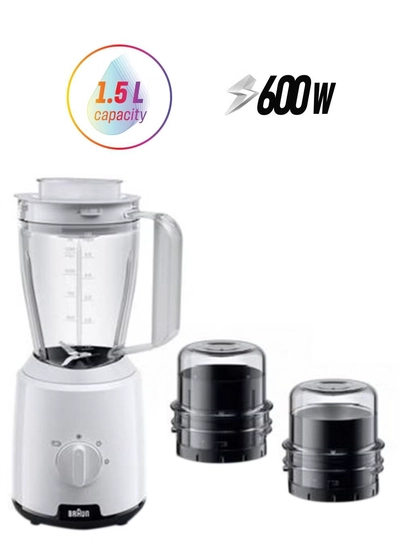 BRAUN 3-In-1 Blender With 2 Mills 1.5 L 600 W JB1023-WH White-0