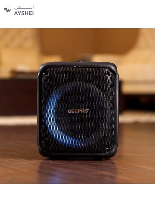 GEEPAS Portable And Rechargeable Party Speaker- GMS11161| Bluetooth, TWS Function and FM Radio| Lightweight and Portable Design, With Color Control LED Light |Multiple Mode Selections and Menu Function| Black, 2 Years Warranty