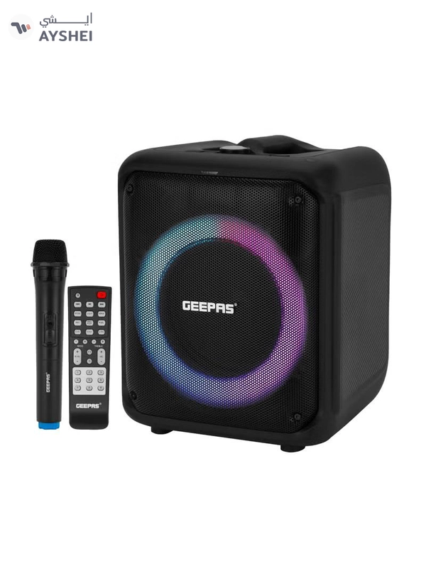GEEPAS Portable And Rechargeable Party Speaker- GMS11161| Bluetooth, TWS Function and FM Radio| Lightweight and Portable Design, With Color Control LED Light |Multiple Mode Selections and Menu Function| Black, 2 Years Warranty