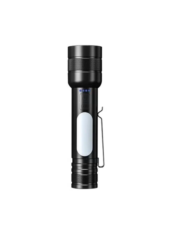 Olsenmark Rechargeable LED Flashlight OMFL2737 | Zoomable 2000 Lumens, 3 Lighting Modes + Side Light | 5000mAh Battery, Portable Camping, Hiking, Car Repair & Emergency Torch | Black Aluminum