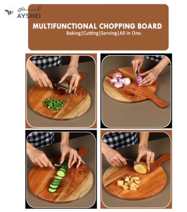 REZLAN UAE Round-Corner Acacia Wood Chopping Board 