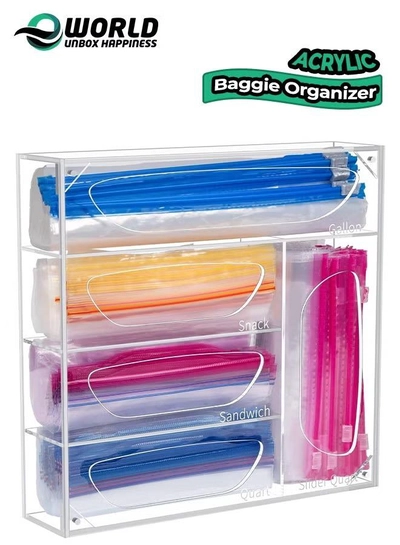 Eworld Clear Acrylic Food Bag Storage Organizer, Easy-Access Freezer Bag Dispenser-0