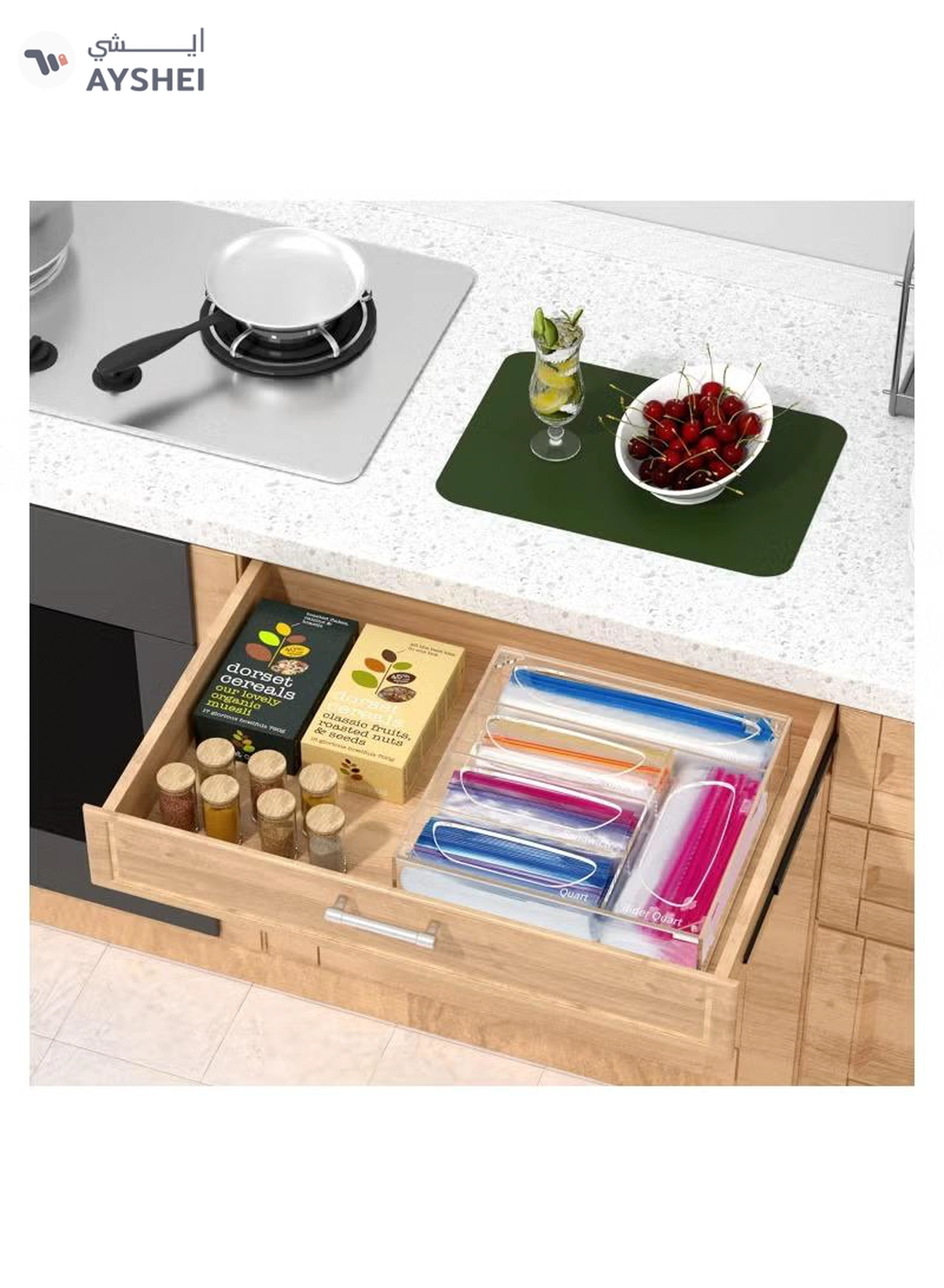 Eworld Clear Acrylic Food Bag Storage Organizer, Easy-Access Freezer Bag Dispenser-5-5