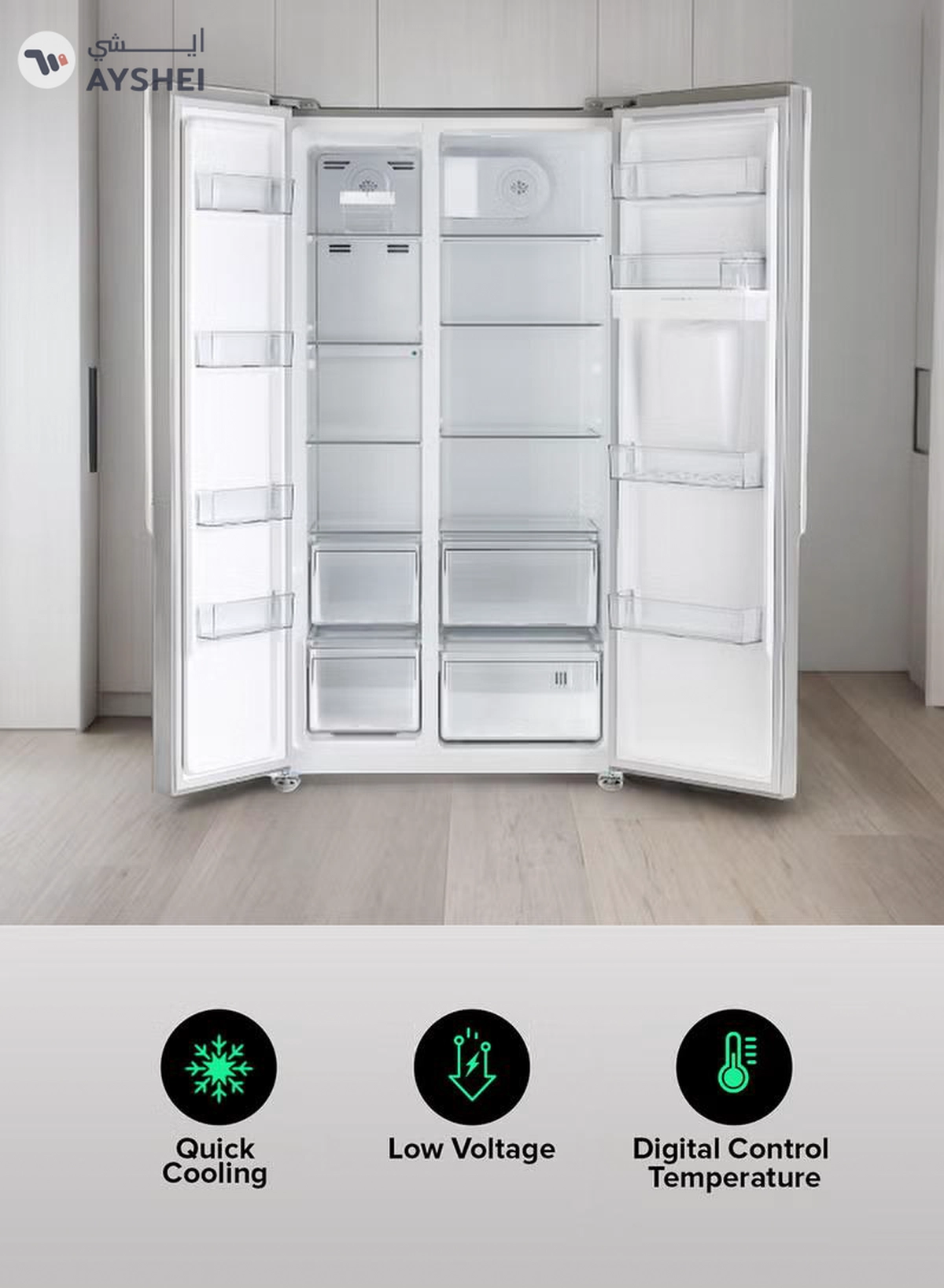 GEEPAS 670L Gross/521L Net Capacity No Frost Side By Side Refrigerator| With Invertor Compressor, Digital Control Temperature Display, Water Dispensor, 4 Cooling Modes, Tempered Glass Shelves, Twist Ice Maker, Inside Condensor, Freezer- 177L capacity 670 L 150 W GRFS6622SWXHN Silver-2-2