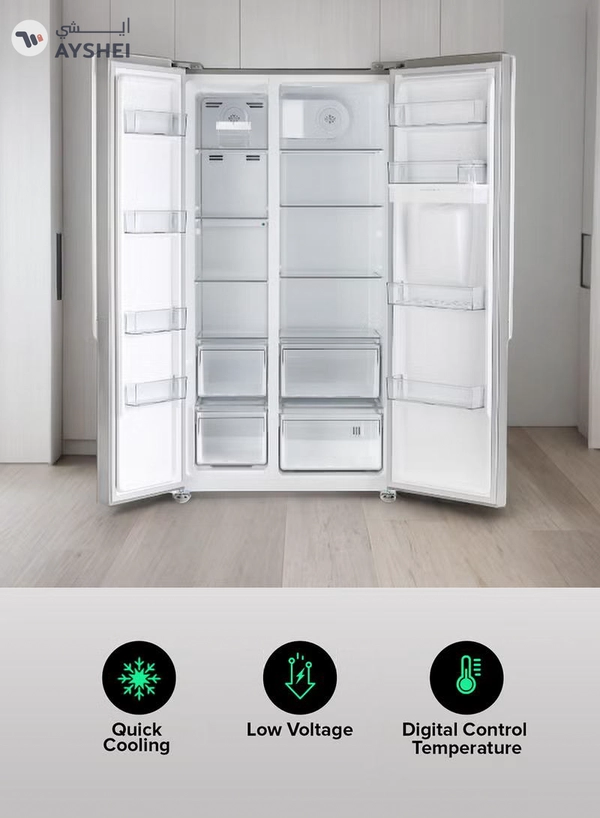 GEEPAS 670L Gross/521L Net Capacity No Frost Side By Side Refrigerator| With Invertor Compressor, Digital Control Temperature Display, Water Dispensor, 4 Cooling Modes, Tempered Glass Shelves, Twist Ice Maker, Inside Condensor, Freezer- 177L capacity 670 L 150 W GRFS6622SWXHN Silver