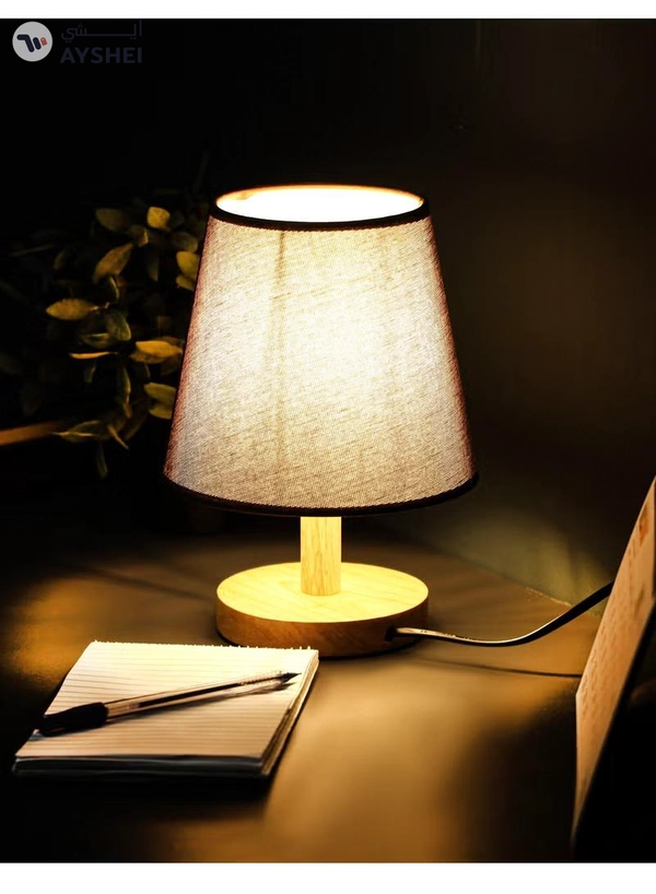 Epsilon Table Lamp- EPSTL190/ with Wooden Base, Lampshade, Perfect for Studying, Working