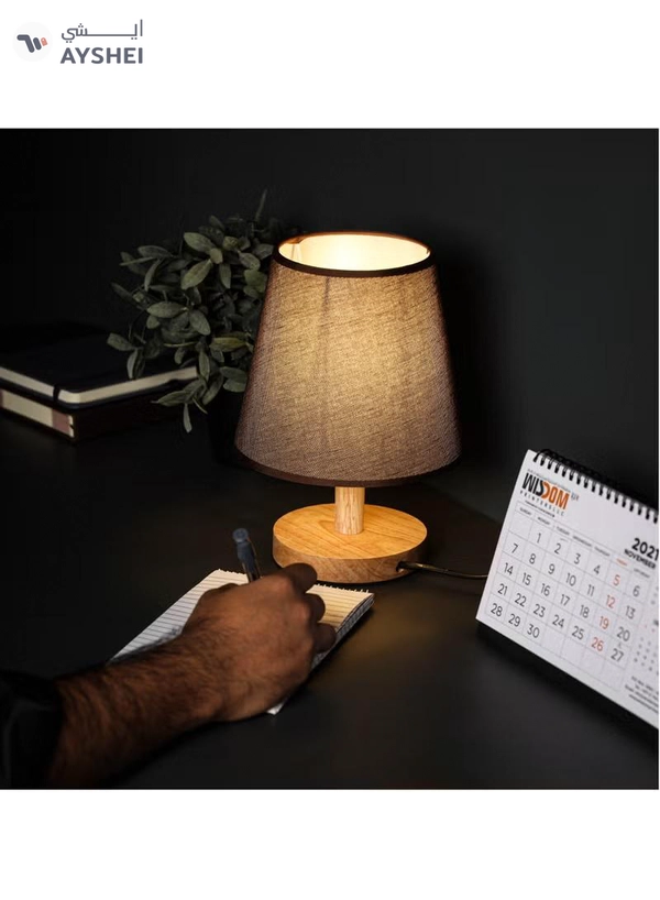 Epsilon Table Lamp- EPSTL190/ with Wooden Base, Lampshade, Perfect for Studying, Working