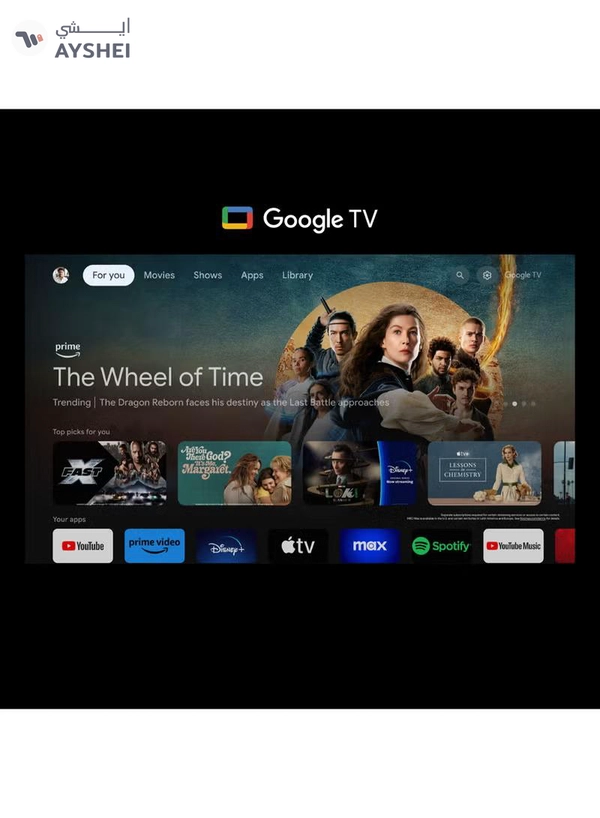 TCL 65 Inch 4K HDR TV, 60Hz, Google TV, Google cast, Dolby Audio, Voice Control, AiPQ processor, MEMC, HVA Panel, Model Year 2025, 2 Year Warranty, 65P6k Black