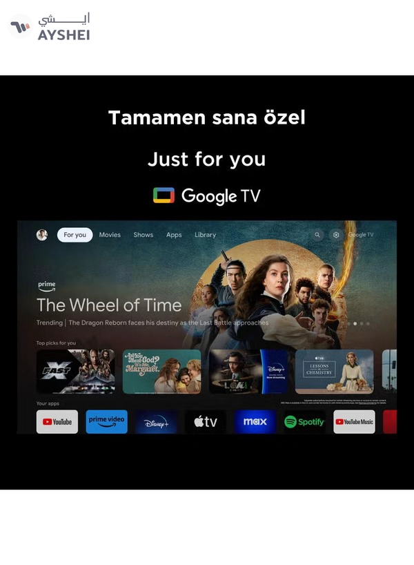TCL 65 Inch 4K HDR TV, 60Hz, Google TV, Google cast, Dolby Audio, Voice Control, AiPQ processor, MEMC, HVA Panel, Model Year 2025, 2 Year Warranty, 65P6k Black