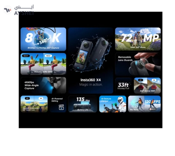 Insta360 X4 Adventure Bundle- 8K Waterproof 360 Action Camera, 4K Wide-Angle Video, 256GB Mcard
