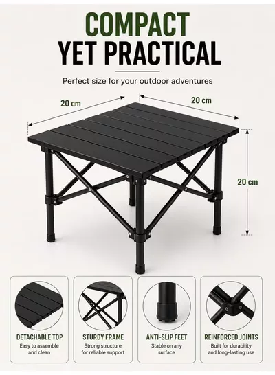 Eworld Portable Folding Camping Table with Waterproof Aluminum Alloy Top, Lightweight Compact Outdoor Table, 30kg Load Capacity, Reinforced X-Frame, Foldable Travel Picnic Table for Camping, Hiking, Fishing, BBQ, Beach & Outdoor Adventures (20 × 20 × 20 cm)-3