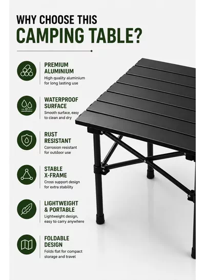 Eworld Portable Folding Camping Table with Waterproof Aluminum Alloy Top, Lightweight Compact Outdoor Table, 30kg Load Capacity, Reinforced X-Frame, Foldable Travel Picnic Table for Camping, Hiking, Fishing, BBQ, Beach & Outdoor Adventures (20 × 20 × 20 cm)-1