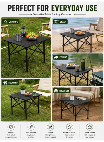 Eworld Portable Folding Camping Table with Waterproof Aluminum Alloy Top, Lightweight Compact Outdoor Table, 30kg Load Capacity, Reinforced X-Frame, Foldable Travel Picnic Table for Camping, Hiking, Fishing, BBQ, Beach & Outdoor Adventures (20 × 20 × 20 cm)-4