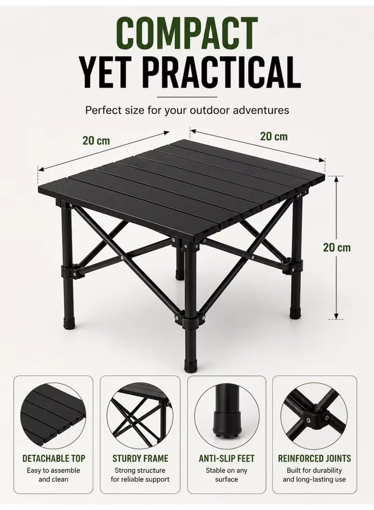 Eworld Portable Folding Camping Table with Waterproof Aluminum Alloy Top, Lightweight Compact Outdoor Table, 30kg Load Capacity, Reinforced X-Frame, Foldable Travel Picnic Table for Camping, Hiking, Fishing, BBQ, Beach & Outdoor Adventures (20 × 20 × 20 cm)-3-3