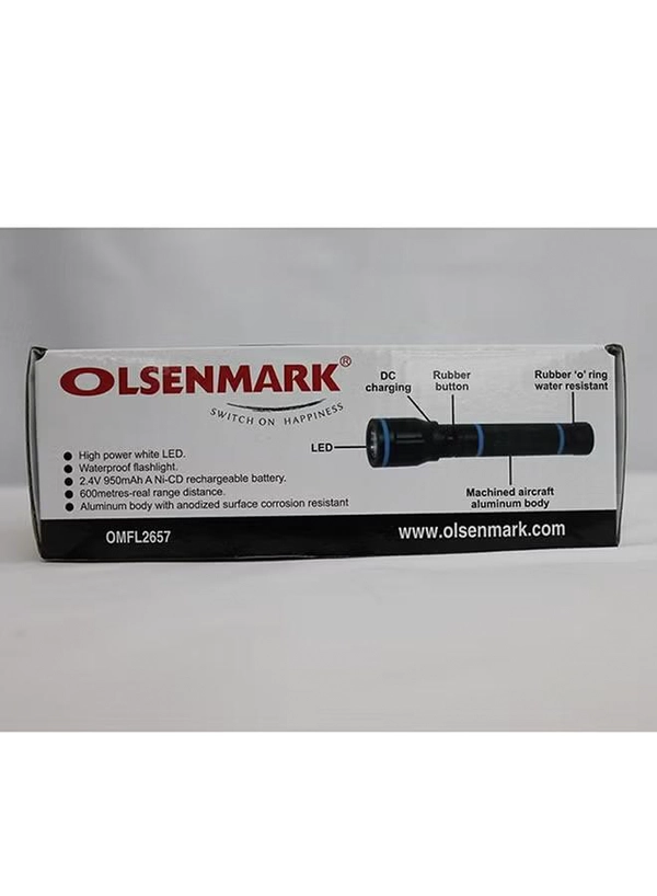 Olsenmark Waterproof Rechargeable LED Handheld Torch Black/Blue 1cm