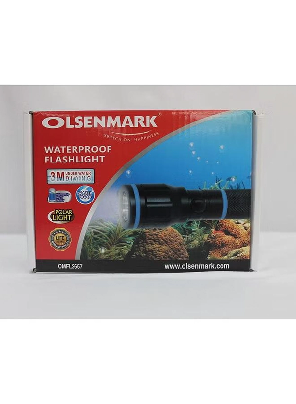 Olsenmark Waterproof Rechargeable LED Handheld Torch Black/Blue 1cm