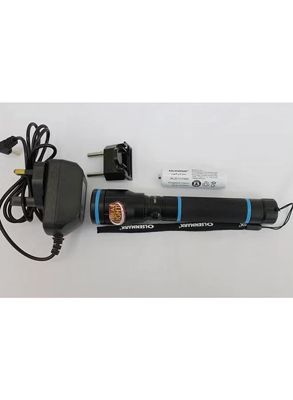 Olsenmark Waterproof Rechargeable LED Handheld Torch Black/Blue 1cm