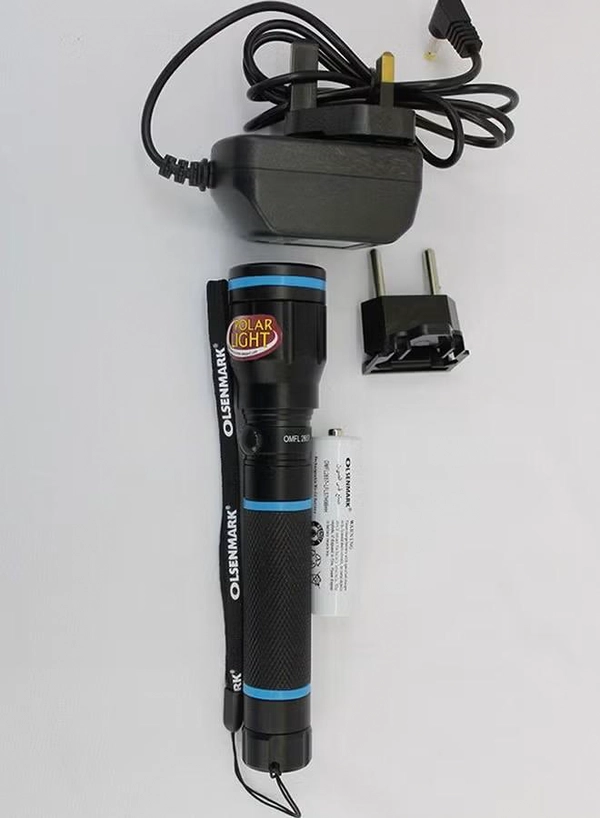 Olsenmark Waterproof Rechargeable LED Handheld Torch Black/Blue 1cm