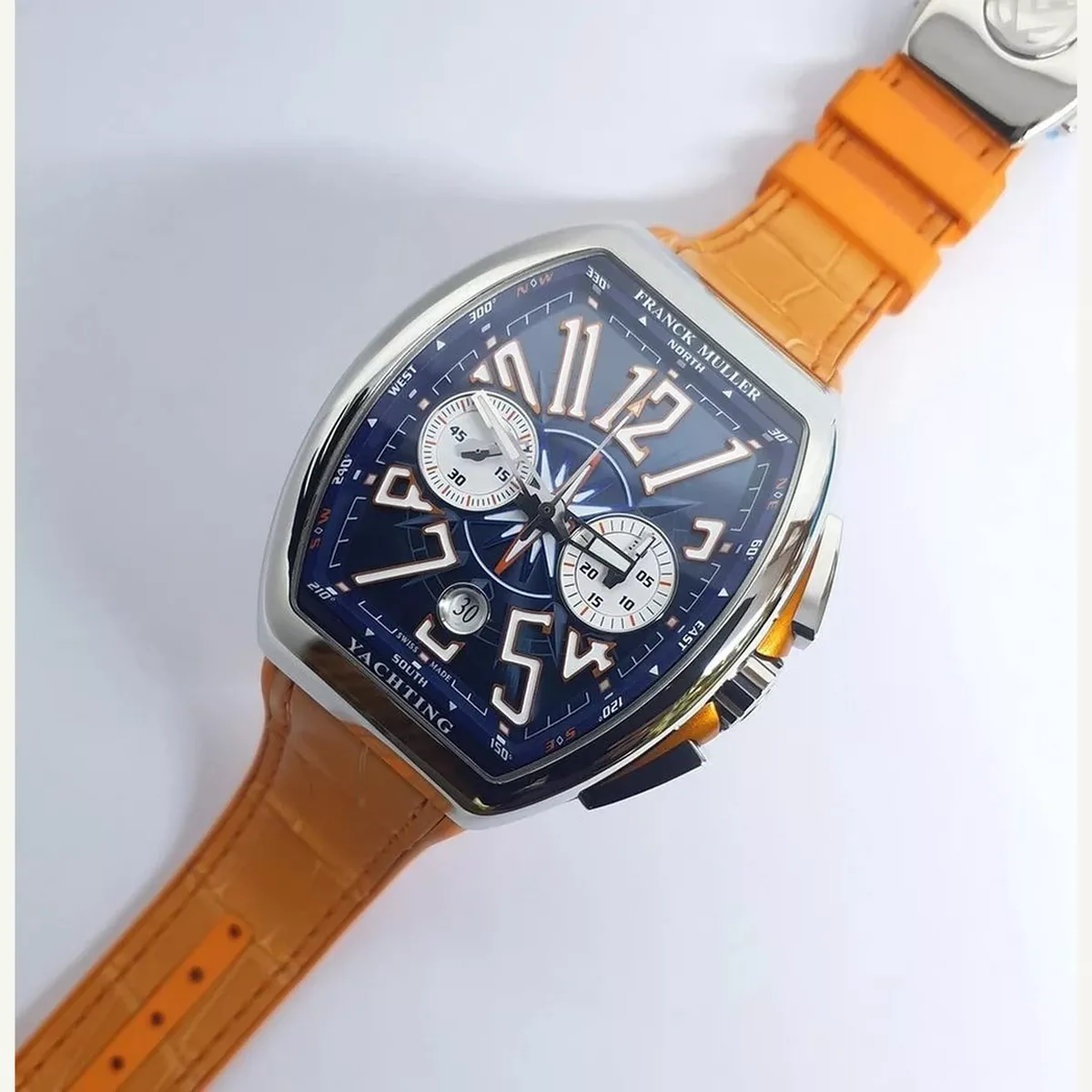 Franck Muller Vanguard Yachting - Chronograph Blue Dial with Orange Strap 45mm | Condition: New | Year of production 2026 | Original box | Original papers-8-8