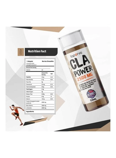 Laperva CLA Power Berries Smoothie 2500mg, 50ml x 12 Ampules - Tonalin CLA, Beta-alanine, L-Citrulline, BCAA, Taurine, Vitamins, Made in Spain-2