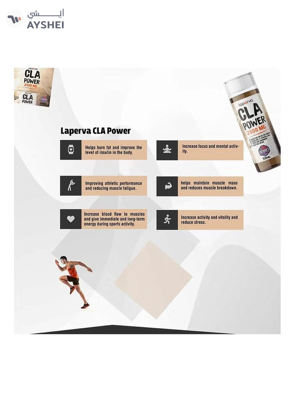 Laperva CLA Power Berries Smoothie 2500mg, 50ml x 12 Ampules - Tonalin CLA, Beta-alanine, L-Citrulline, BCAA, Taurine, Vitamins, Made in Spain-3-3