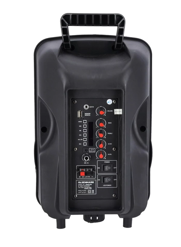 Olsenmark Rechargeable Party Speaker , 8 Inch, OMMS1283 | 8000W PMPO | 7.4V 1800mAh Battery | USB/TF/FM/BT/Remote/LED Display/AUX In/MIC