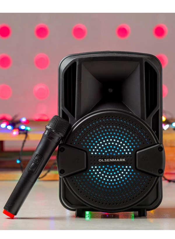 Olsenmark Rechargeable Party Speaker , 8 Inch, OMMS1283 | 8000W PMPO | 7.4V 1800mAh Battery | USB/TF/FM/BT/Remote/LED Display/AUX In/MIC