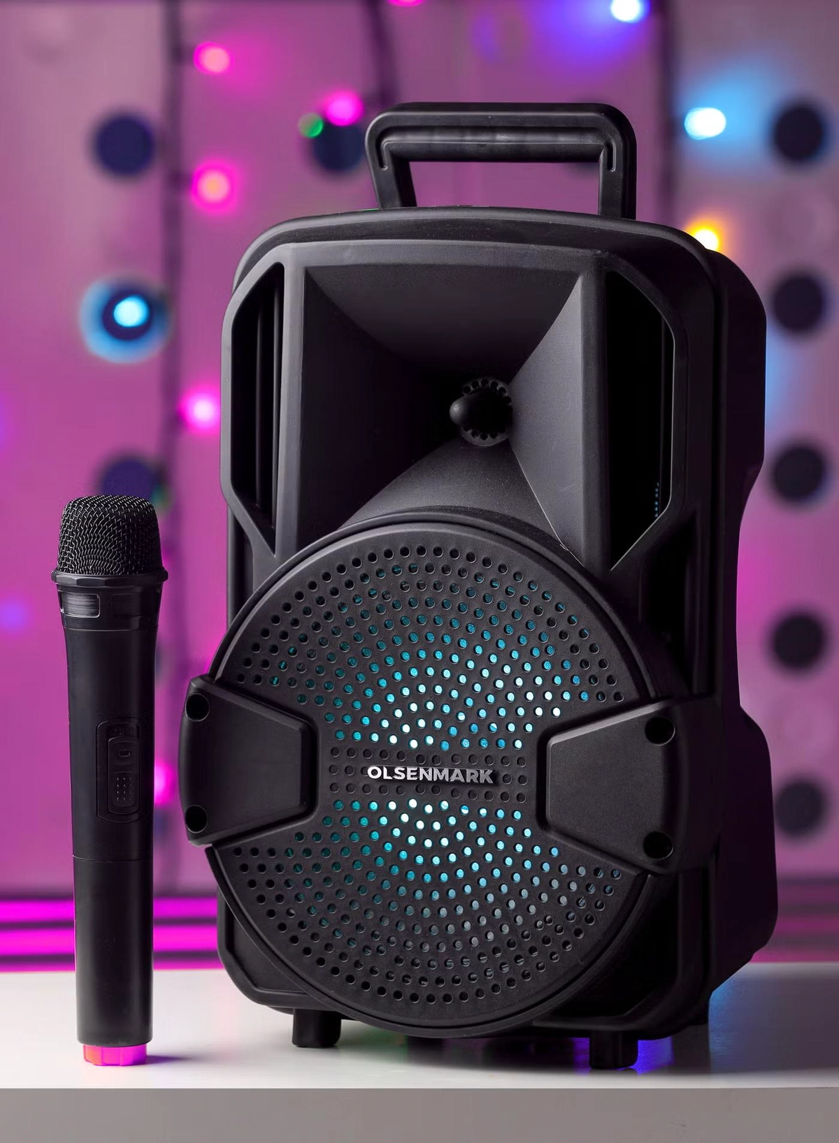 Olsenmark Rechargeable Party Speaker , 8 Inch, OMMS1283 | 8000W PMPO | 7.4V 1800mAh Battery | USB/TF/FM/BT/Remote/LED Display/AUX In/MIC-7-7