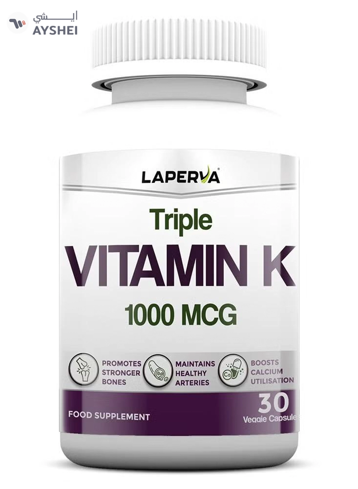 Laperva Triple Vitamin K, 30 Veggie Capsules, Supports Stronger Bones, Maintains Healthy Arteries
