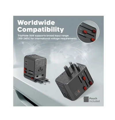 PROMATE iPhone 16 Charger, Smart Charging Surge Protected Universal Travel Adapter 36W - Black-2