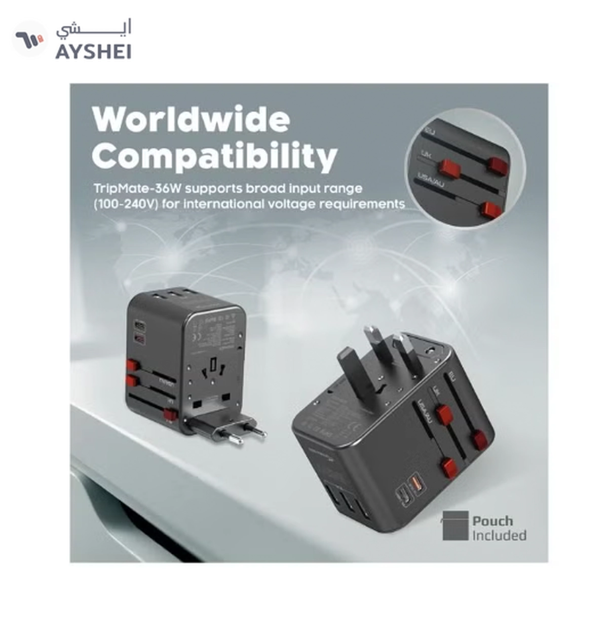 PROMATE iPhone 16 Charger, Smart Charging Surge Protected Universal Travel Adapter 36W - Black-2-2