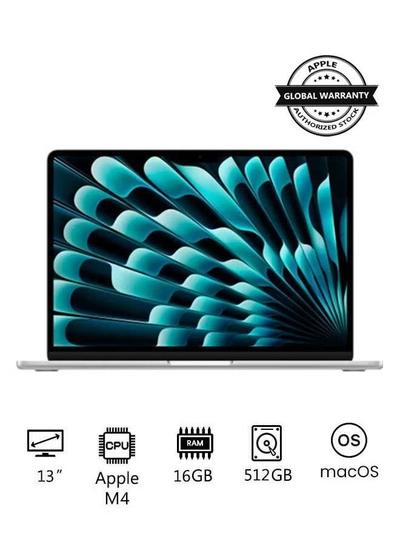 Apple New 2025 MacBook Air MW0X3 13-Inch Display, Apple M4 Chip 10-Core CPU 10-Core GPU Processor/16GB RAM/512GB SSD/macOS English/Arabic Silver-0