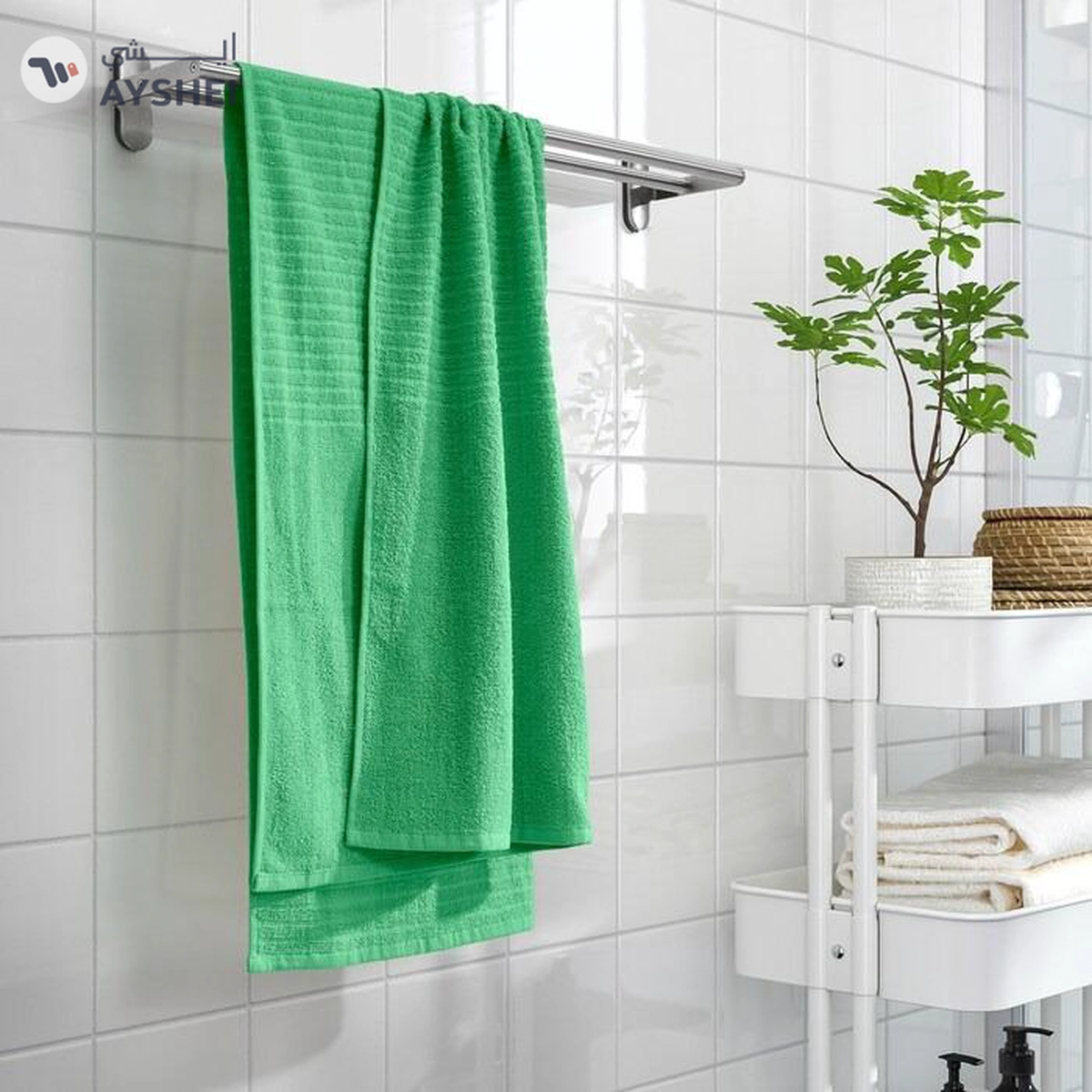 VÅGSJÖN Bath towel, bright green, 70x140 cm-3-3