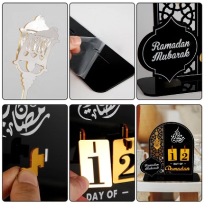 Eworld Ramadan Wooden Advent Calendar, Elegant Countdown Decoration -4