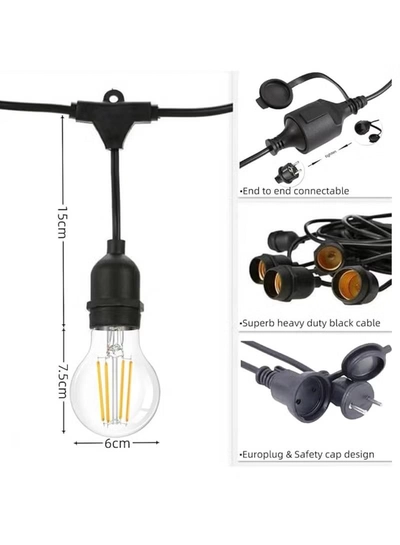 Yuwell Outdoor Waterproof IP65 Led String Lights E27 Holder 50 Meter Bulb Holder Wire With 100 Bulbs 4W A60 Clear With EU Plug Solar Bulb Holder For Ramadan Decoration Lights And Outdoor Decoration Light Hanging Light String Wire Ramadan Light For Commercial Patio Garden & Porch Yard-4