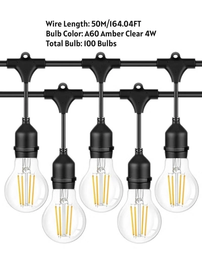 Yuwell Outdoor Waterproof IP65 Led String Lights E27 Holder 50 Meter Bulb Holder Wire With 100 Bulbs 4W A60 Clear With EU Plug Solar Bulb Holder For Ramadan Decoration Lights And Outdoor Decoration Light Hanging Light String Wire Ramadan Light For Commercial Patio Garden & Porch Yard-3