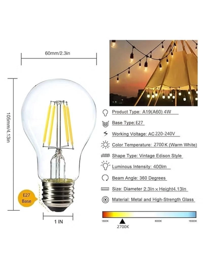 Yuwell Outdoor Waterproof IP65 Led String Lights E27 Holder 50 Meter Bulb Holder Wire With 100 Bulbs 4W A60 Clear With EU Plug Solar Bulb Holder For Ramadan Decoration Lights And Outdoor Decoration Light Hanging Light String Wire Ramadan Light For Commercial Patio Garden & Porch Yard-2
