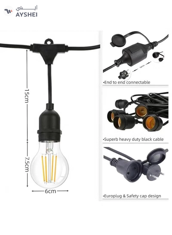 Yuwell Outdoor Waterproof IP65 Led String Lights E27 Holder 50 Meter Bulb Holder Wire With 100 Bulbs 4W A60 Clear With EU Plug Solar Bulb Holder For Ramadan Decoration Lights And Outdoor Decoration Light Hanging Light String Wire Ramadan Light For Commercial Patio Garden & Porch Yard