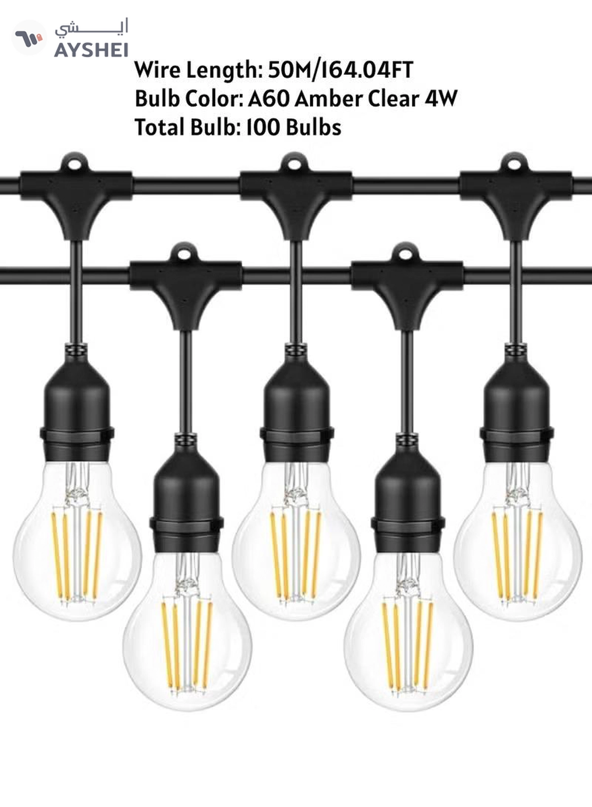 Yuwell Outdoor Waterproof IP65 Led String Lights E27 Holder 50 Meter Bulb Holder Wire With 100 Bulbs 4W A60 Clear With EU Plug Solar Bulb Holder For Ramadan Decoration Lights And Outdoor Decoration Light Hanging Light String Wire Ramadan Light For Commercial Patio Garden & Porch Yard-3-3