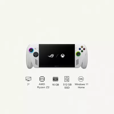 ASUS ROG XBOX ALLY Gaming Console With 7 Inch Full HD (1920X1080) Display 120Hz, AMD Ryzen Z2 A Processor/16GB RAM DDR5/512GB SSD/AMD Radeon Graphics/Windows 11 Home/Dolby Speaker TYPE C & Finger Print Sensor/ GARDENIA WHITE-0