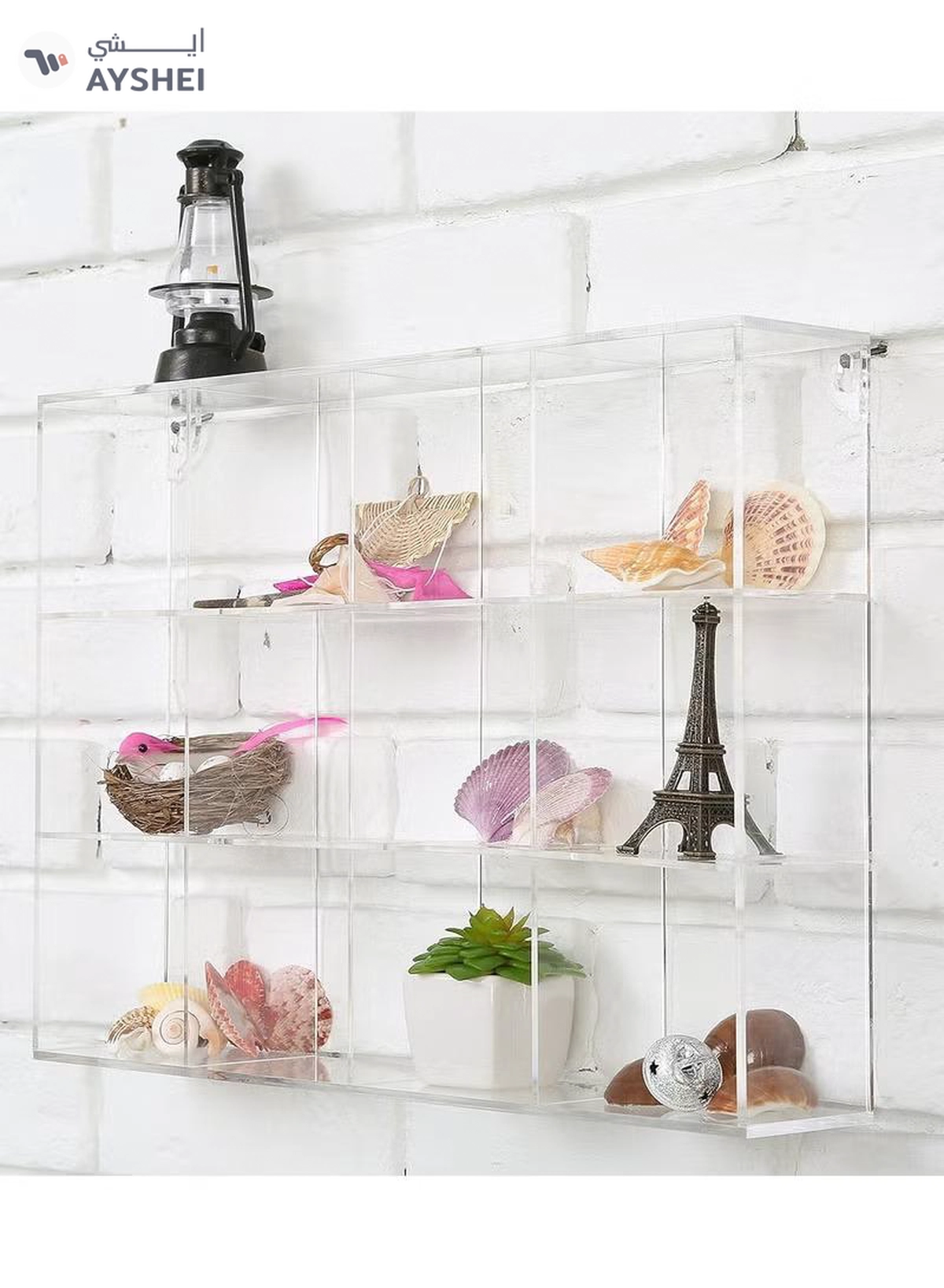 Eworld Clear Acrylic Wall-Mounted Display Case with 12 Compartments-4-4