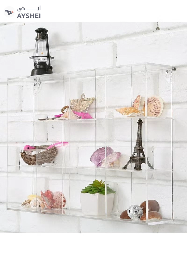 Eworld Clear Acrylic Wall-Mounted Display Case with 12 Compartments