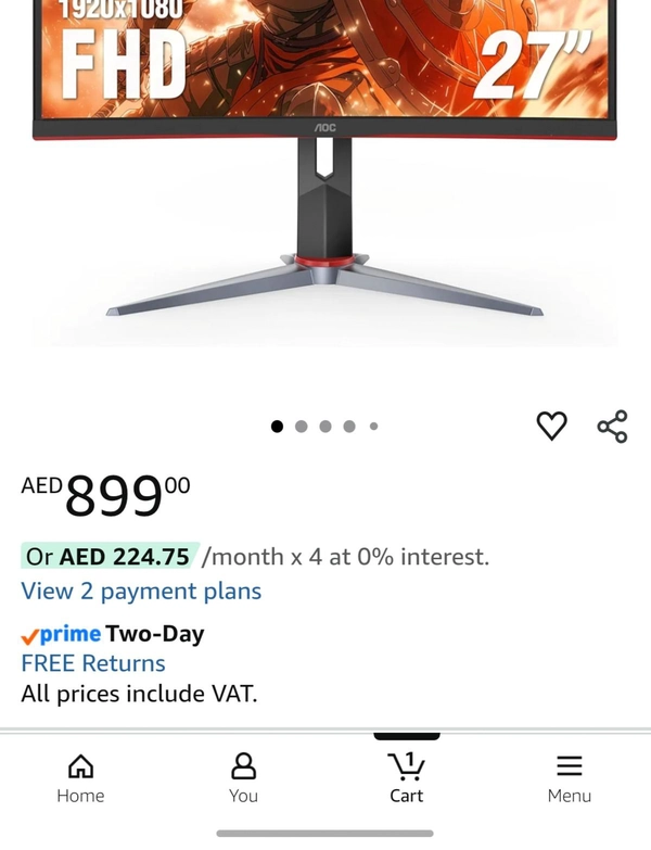 AOC 240hz Curved Frameless Ultra-Fast Gaming Monitor - FHD 1080p - 0.5ms 240Hz - FreeSync (WITH BOX)