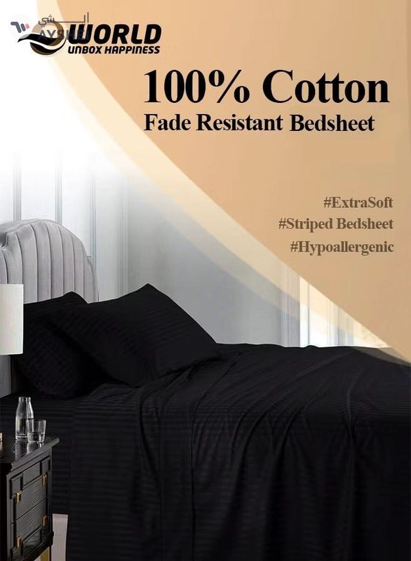 Eworld 3 Piece Luxury Black Striped Bed Sheet Set with 1 Flat Sheet and 2 Pillowcases
