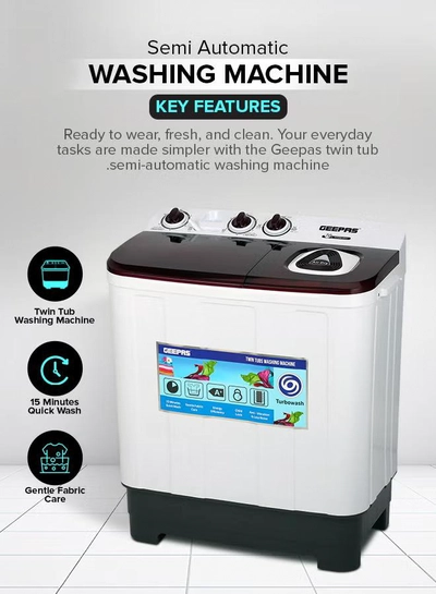 GEEPAS TwinTub Semi-Automatic 9 Kg Washing Machine | Top Load Semi Automatic Washing Machine Quick Turbo Wash |Transparent Top Lid | 9 kg 360 W GSWM18042 White/Grey/Meroon 9 kg 360 W GSWM18042 White/Grey/Meroon-4