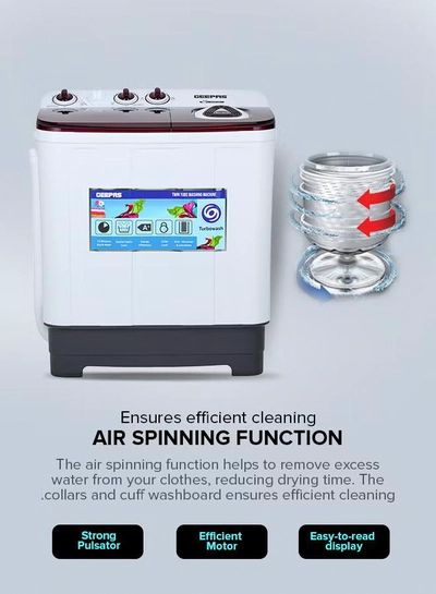 GEEPAS TwinTub Semi-Automatic 9 Kg Washing Machine | Top Load Semi Automatic Washing Machine Quick Turbo Wash |Transparent Top Lid | 9 kg 360 W GSWM18042 White/Grey/Meroon 9 kg 360 W GSWM18042 White/Grey/Meroon-3