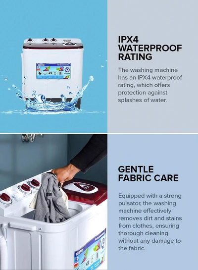 GEEPAS TwinTub Semi-Automatic 9 Kg Washing Machine | Top Load Semi Automatic Washing Machine Quick Turbo Wash |Transparent Top Lid | 9 kg 360 W GSWM18042 White/Grey/Meroon 9 kg 360 W GSWM18042 White/Grey/Meroon-2